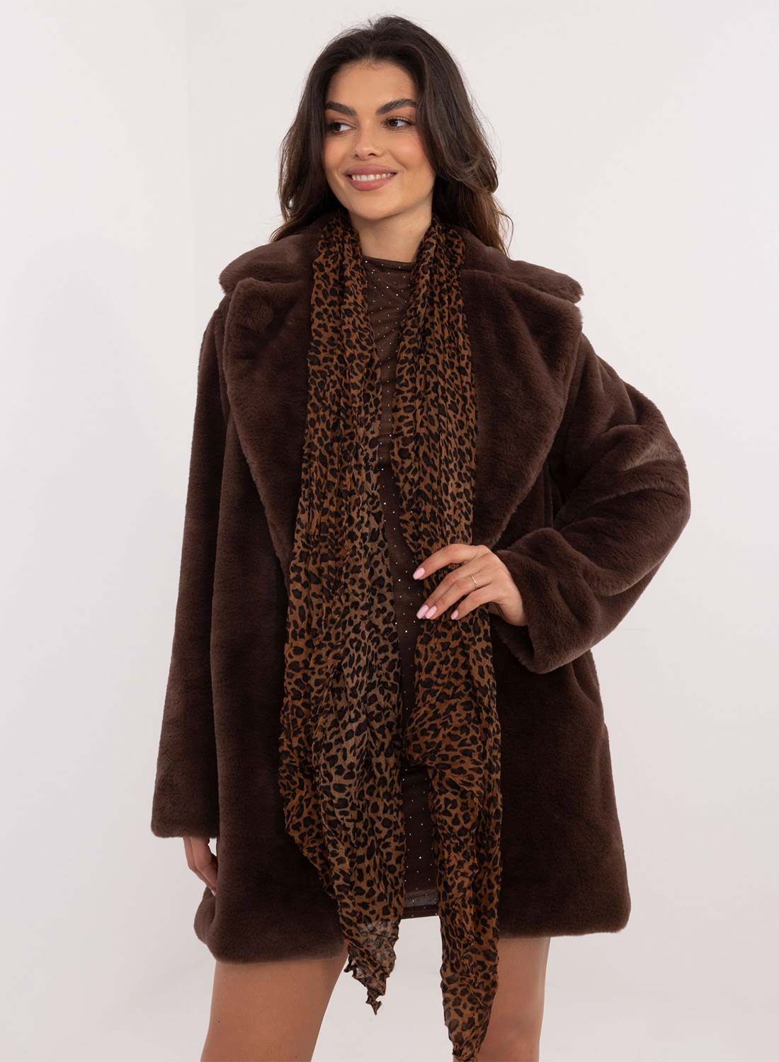 Brown scarf with leopard print pattern