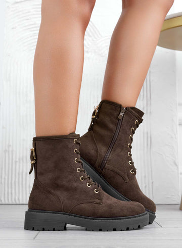 PRATY - Brown suede ankle boots with back buckle