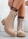 MOIRA - Stivaletti anfibi Alexoo beige con lacci e lingua gioiello