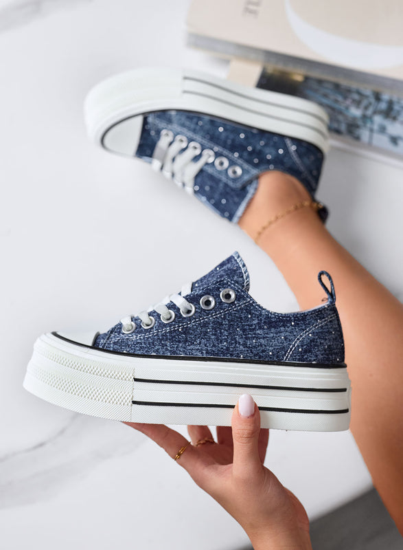 ROSINA - Sneakers platform in blu jeans con strass