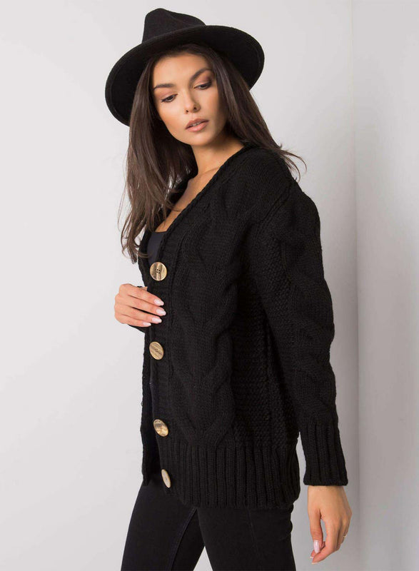 Cardigan nero in maglia con bottoni