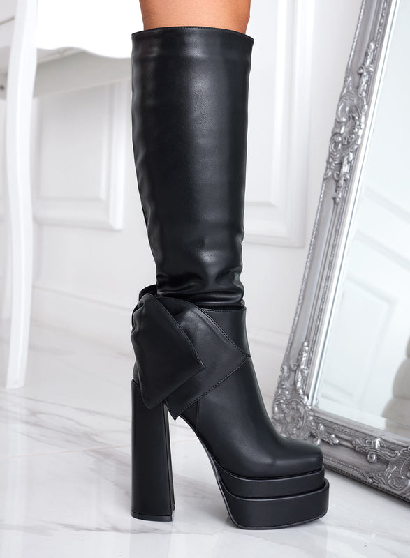 MARISOL - Stivali neri platform con fiocco e tacco alto