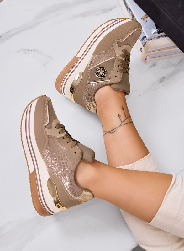 BAHIA - Sneakers fango con applicazione gioiello e suola platform