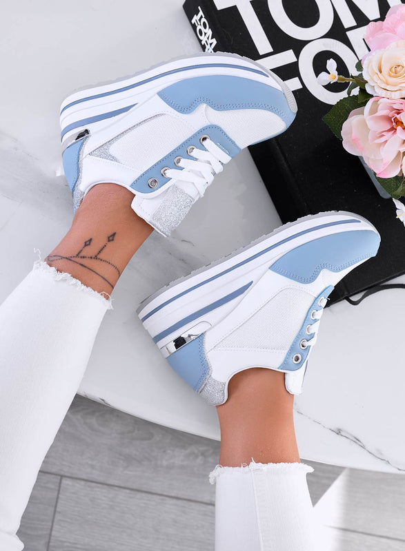 THEA - Sneakers blu con zeppa e rifiniture argento