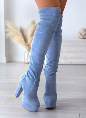 CLORIS - Blue thigh-high Alexoo boots with high heel
