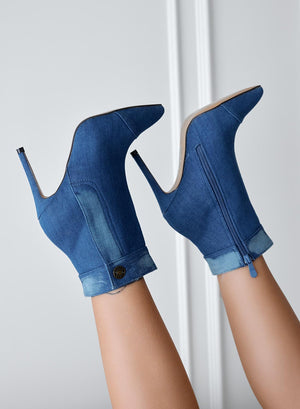 CLARITY - Blue denim ankle boots with high stiletto heel