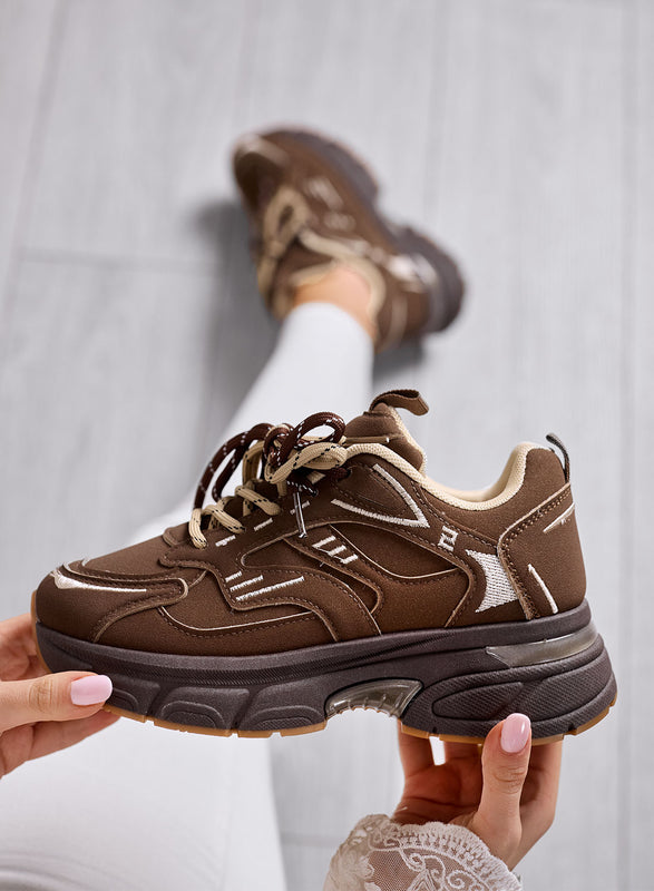 GIORGIA - Sneakers  Marroni Chunky con Suola Alta e lacci bicolore