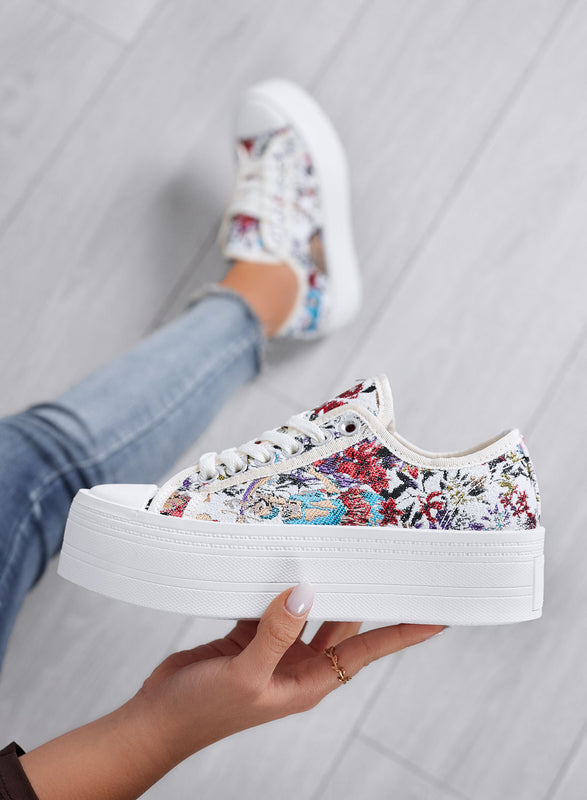 HALO - Sneakers multicolor con zeppa e stampa floreale