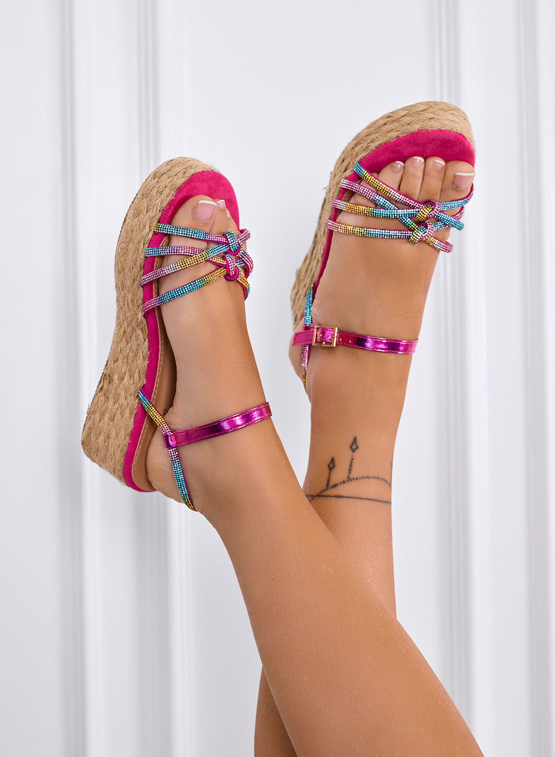DULCE - Sandali espadrillas fuxia con fasce gioiello