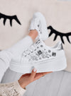 KELLY - Sneakers bianche con zeppa e applicazioni gioiello argento