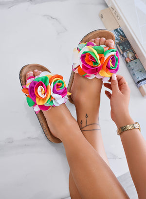 SUMMER - Multicolor slide sandals with applied flowers