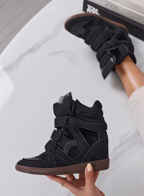JANNY - Sneakers Alte Donna Nere con Zeppa Interna e Strappi