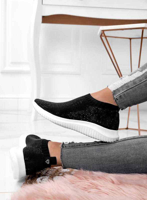 PARIS - Sneakers nere in tessuto elastico e strass