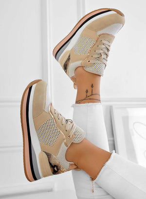 BALDWIN - Beige platform sneakers with python-effect inserts