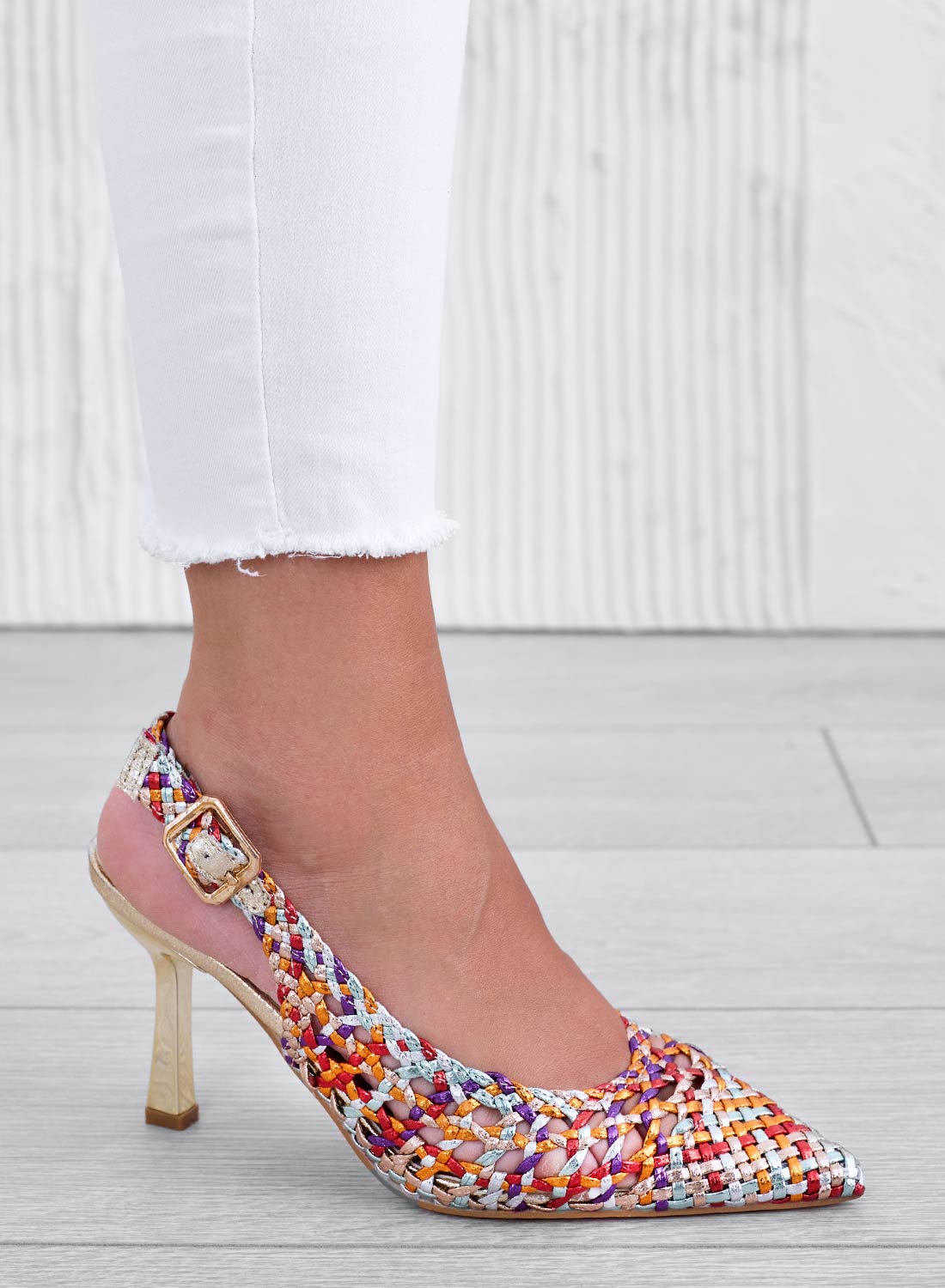 PERRY - Escarpins multicolores slingback avec talon haut doré