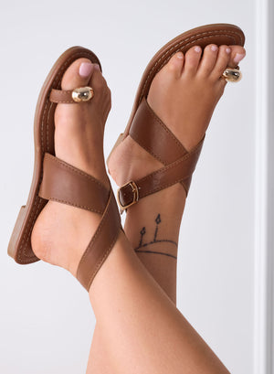 MELISSA - Sandali Infradito camel con Fasce Incrociate e Dettaglio Oro