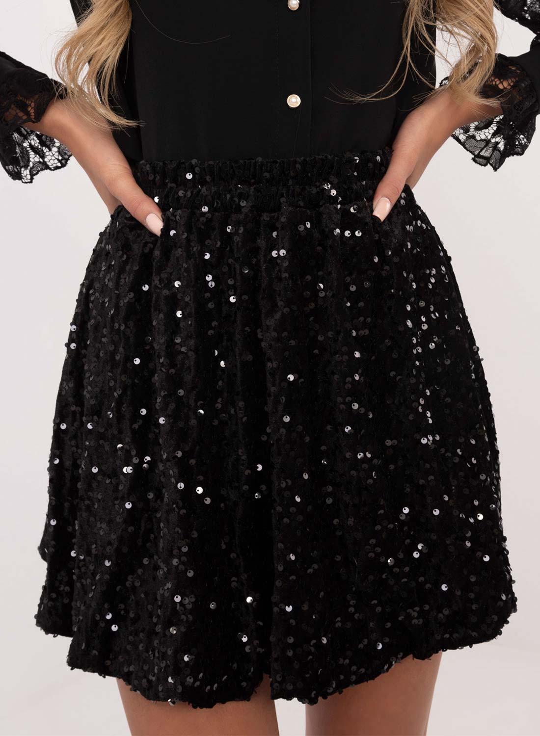 Black sequin skirt with elastic waistband