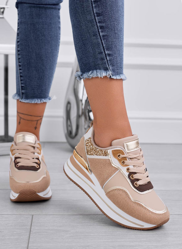 LIARS - Sneakers fango con glitter oro e zeppa