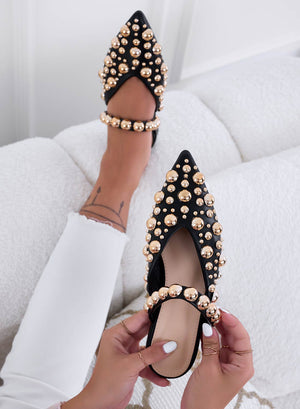 WILDA - Black pointed mules with sphere studs