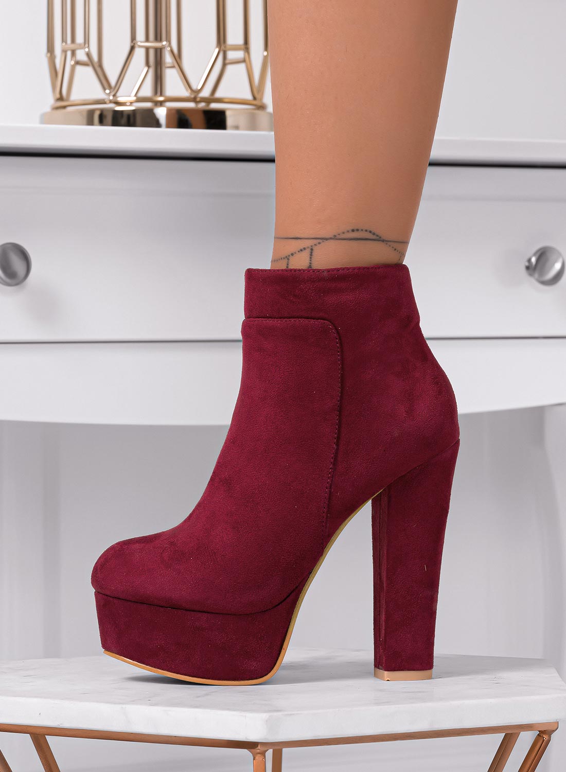 FELICIA - Suede ankle boots with high heel Bordeaux
