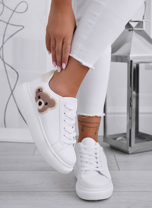 ASTRID - White sneakers with taupe terry teddy