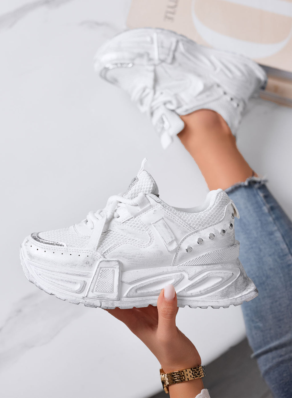 ELLIOT - Sneakers Chunky Bianche con Dettagli Silver
