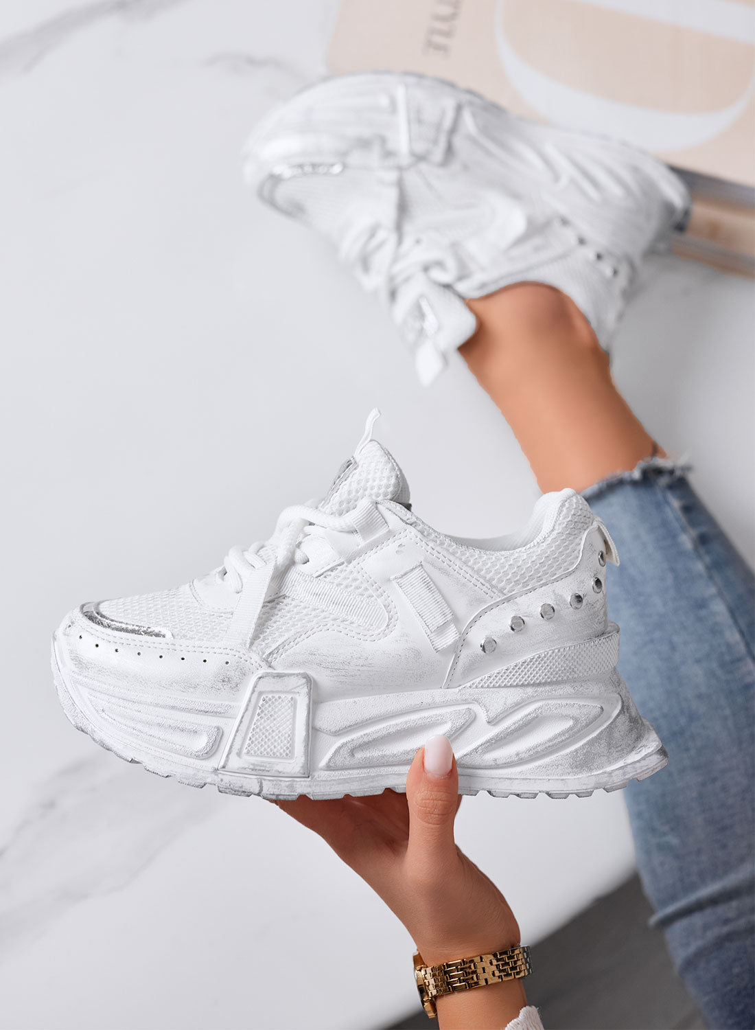 ELLIOT - Sneakers Chunky Bianche con Dettagli Silver