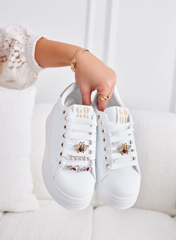 ASHER - Sneakers bianche con applicazione gioiello oro
