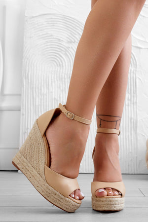 ESMERALDA - Sandali beige espadrillas con zeppa