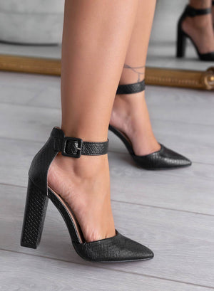Alexoo black pumps with strap and comfortable heel