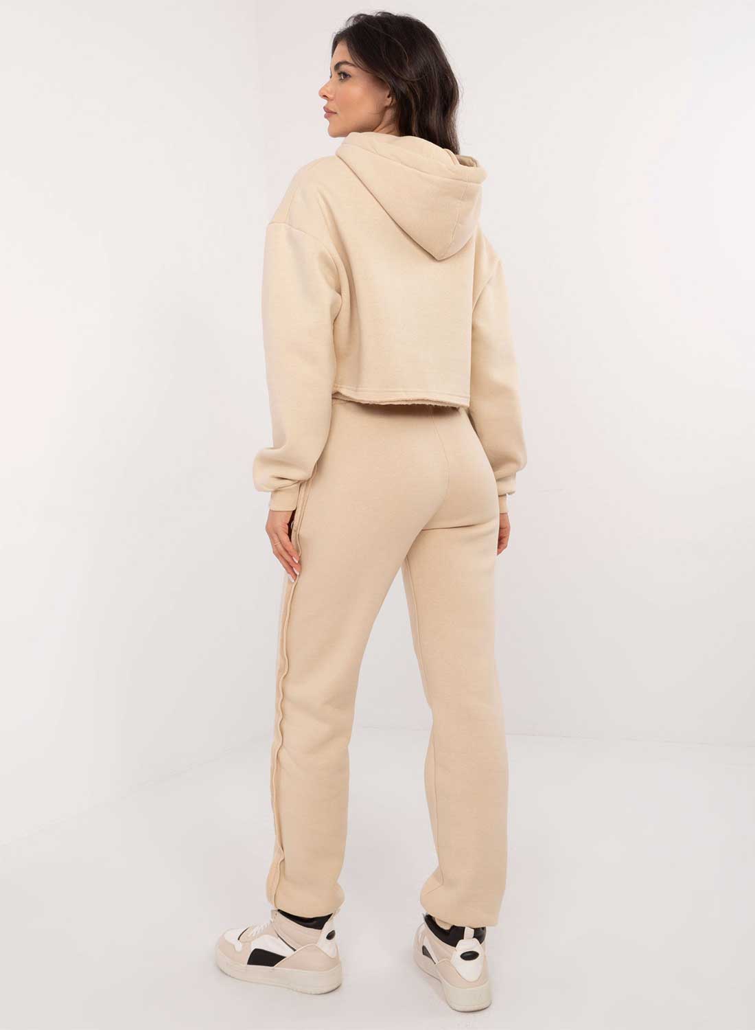 Tuta beige due pezzi felpata con scritta brooklyn
