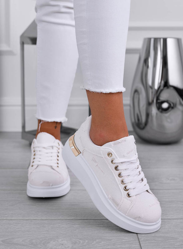 EDEN - Sneakers panna con placca oro