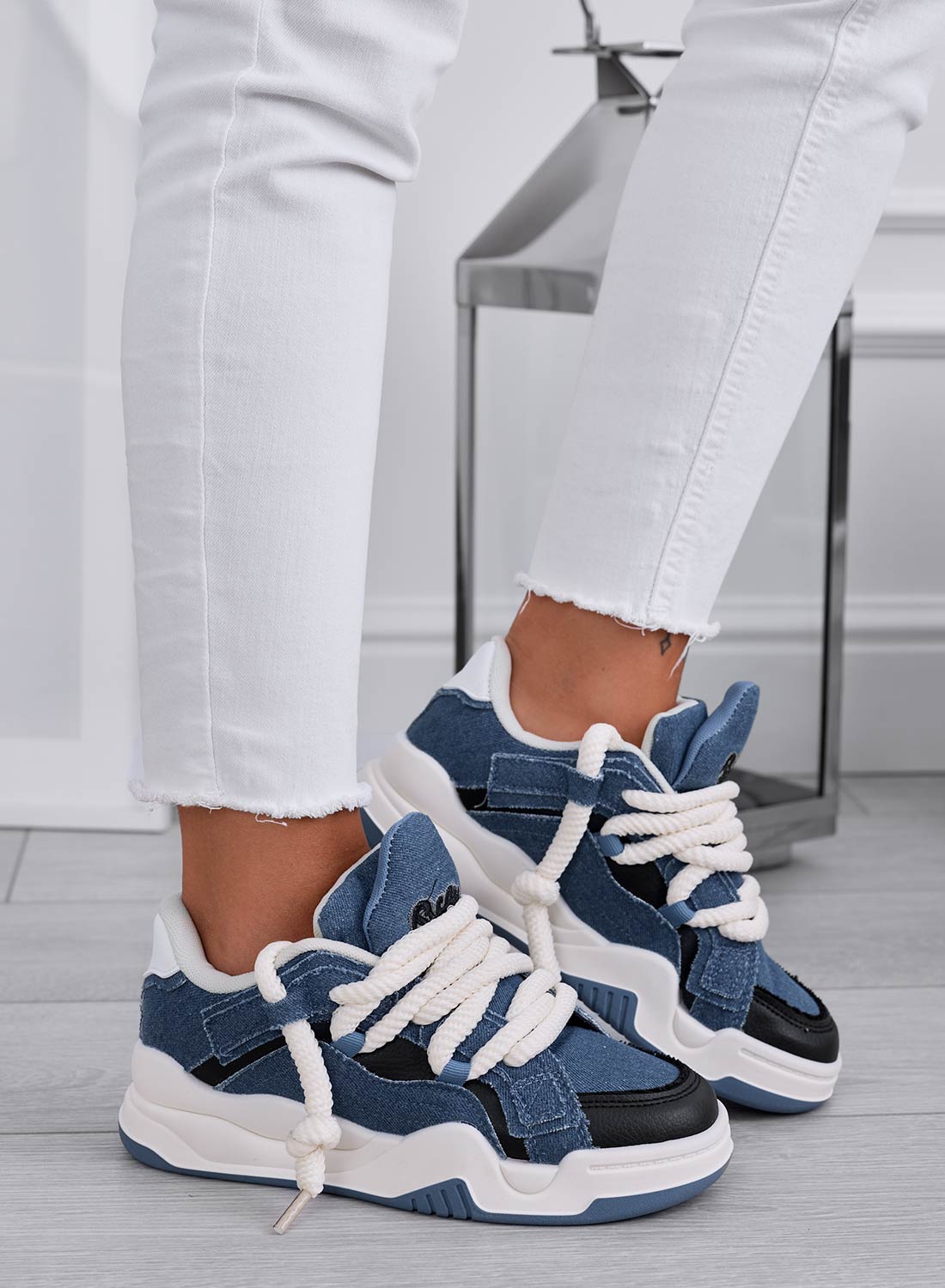 BRISEIDE - Blue denim sneakers with rope laces