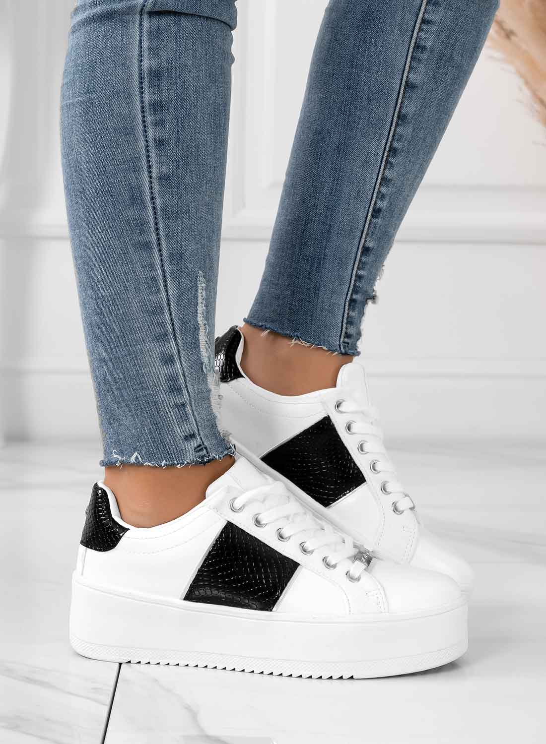 MORENA - Sneakers bianche con inserti neri effetto pitonato