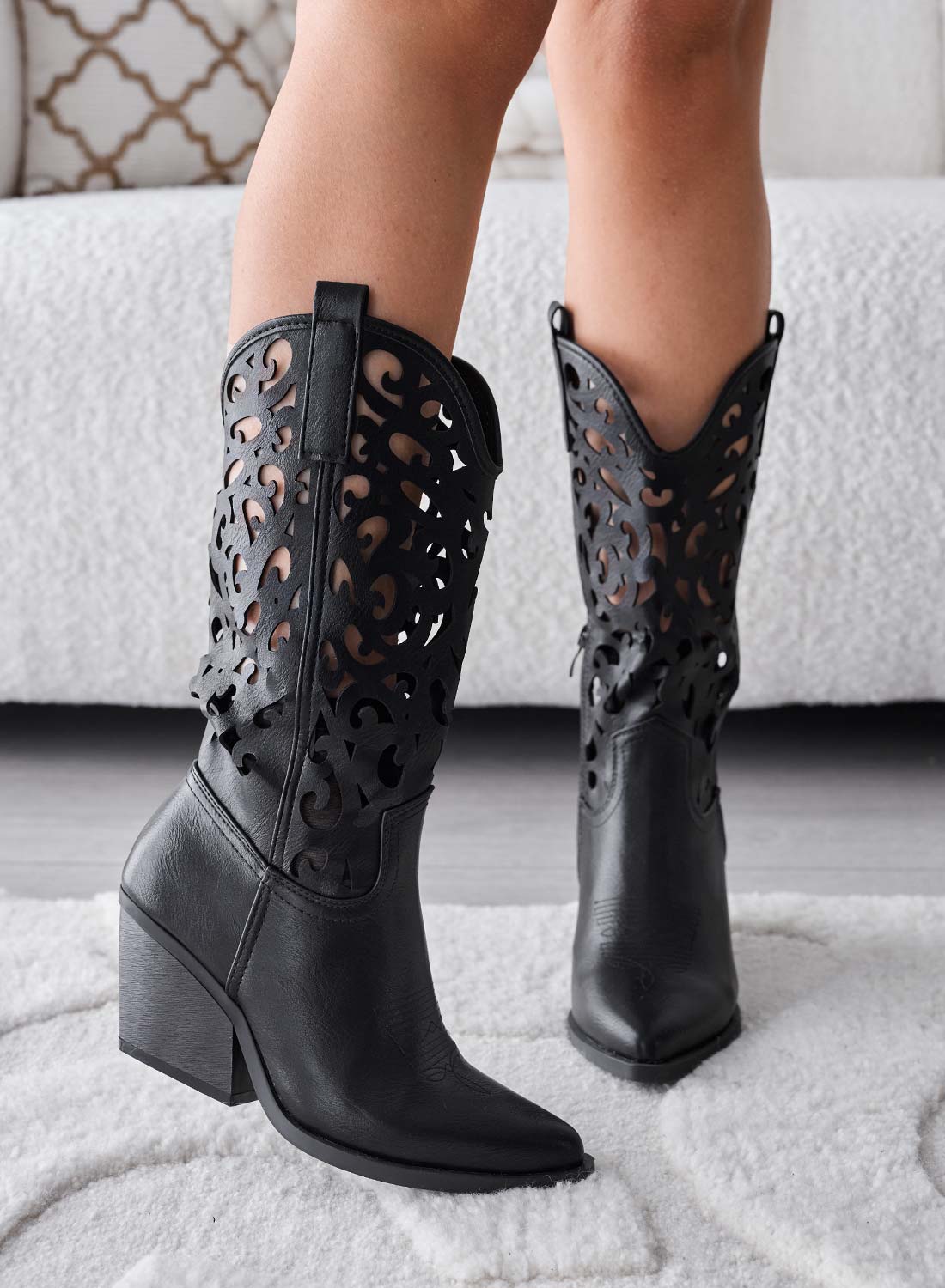 CANOSA - Black perforated camper ankle boots