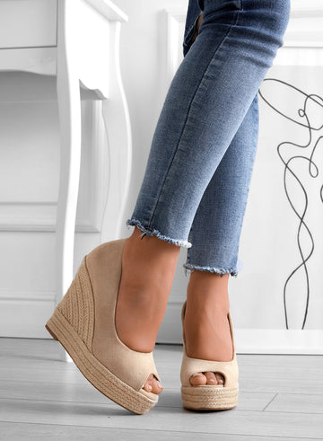 CLEO - Alexoo beige suede espadrilles with wedge heel