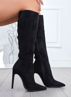 GIORGIANA - Black suede boots with high stiletto heel