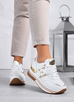 ASIA - White sneakers with gold laminated fabric inserts