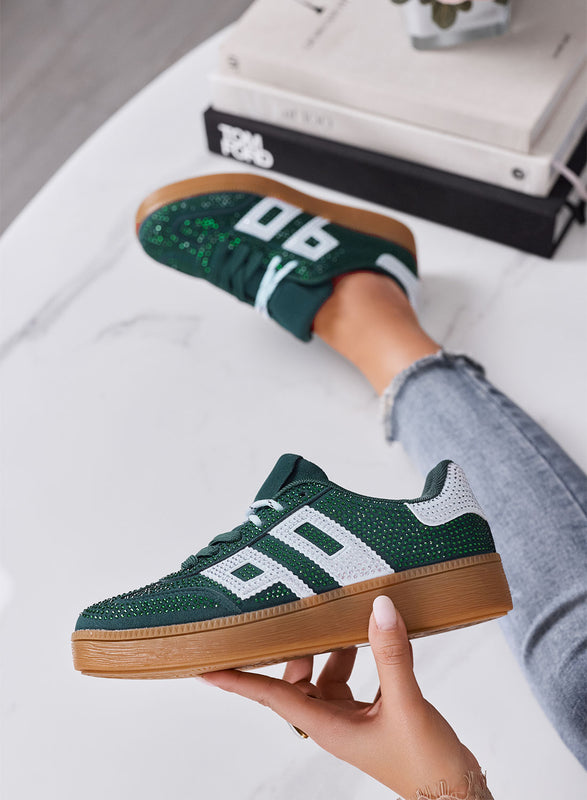 SIDNEY - Sneakers Donna verdi con Strass e Dettagli bianchi