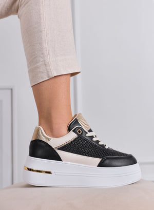 SONIA - Sneakers nere con inserti in tessuto e dettagli oro