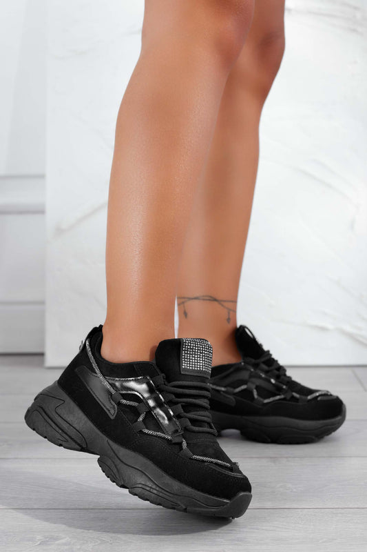 ROSITA - Sneakers nere con suola alta e strass