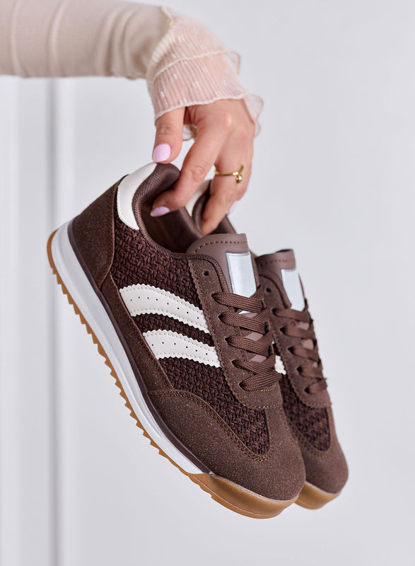 PIERA - Sneakers marroni in tessuto con dettagli bianchi e suola in gomma