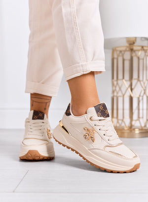 TALIMA - Beige sneakers with jeweled bee and gold details