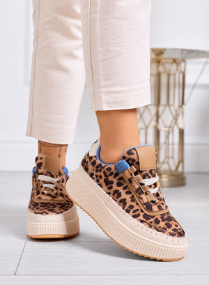 DAFNE - Leopard print sneakers with platform and blue details