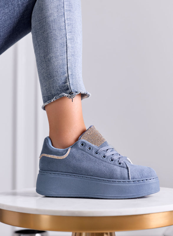 TOSCA - Sneakers Blu in Camoscio con Linguetta in Strass oro