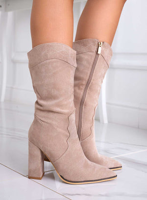 MARGARET - Beige camperos ankle boots Alexoo with heel