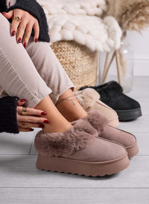 LUANDA - Ultra-soft brown faux fur slippers with non-slip sole