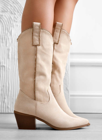 PRISMA - Beige camper ankle boots with rhinestone edges
