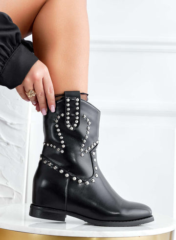 Black ankle boots with internal wedge and studs