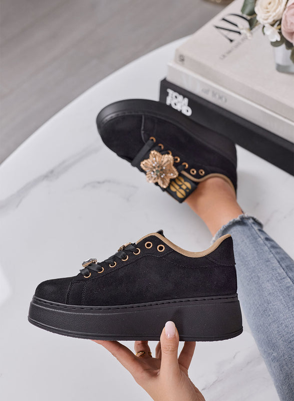 GRACE - Sneakers Donna nere con Applicazione Gioiello e Suola Platform